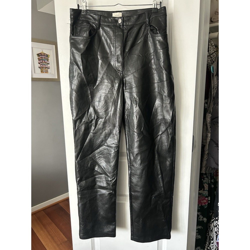 Aritzia Wilfred Melina Black Faux Vegan Leather Pants Size 10 High Rise